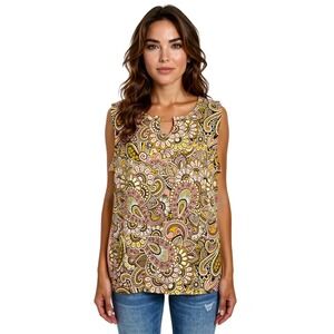 By Design Sleeveless Paisley Mauve Top Keyhole Hardware‎ Women's L